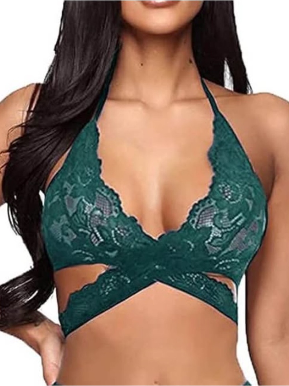 Lace Halter Bralette in Teal Green